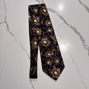 Vintage Woodward Men’s Navy Blue Floral Print Classic Tie 100% Silk Designer